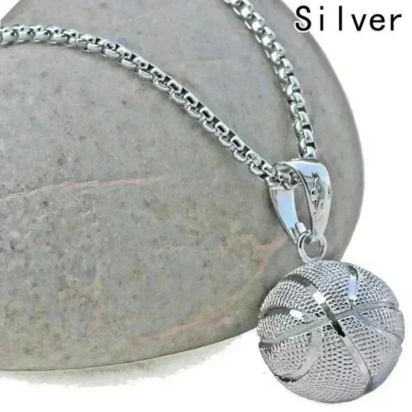 3D Basketball Silver Color Pendant Chain - New - Picture 3 of 4